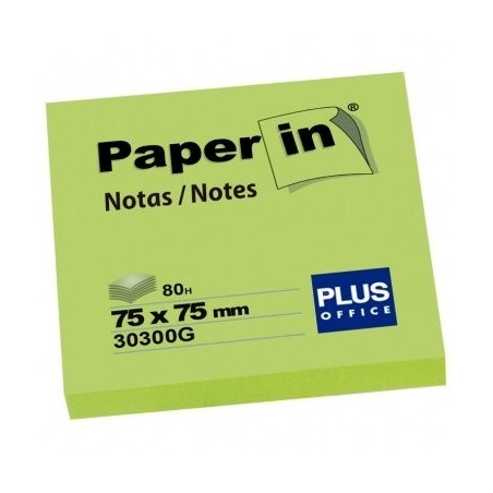 BLOC NOTAS ADHESIVAS REPOSICIONABLES PAPER IN VERDE FLUOR 75X75MM